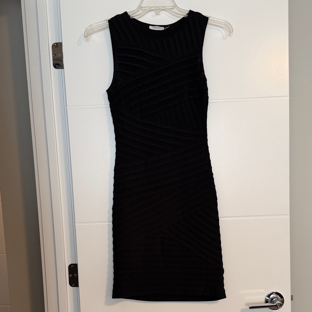 Calvin Klein Black Ribbed Sleeveless Bodycon Mini Dress